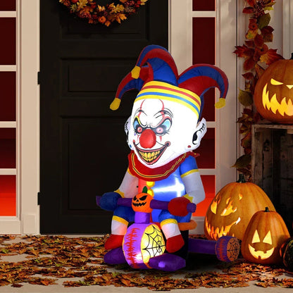 4ft Blow Up Halloween Inflatable Clown on Bicycle with 3 Built-in LED Lights CorbyCart