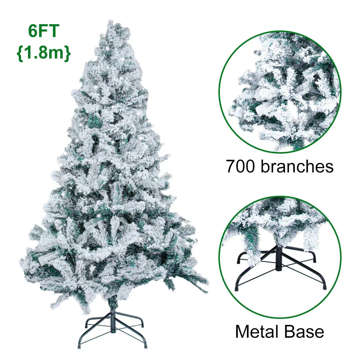 5/6FT Snow Flocked Christmas Tree Bushy Branch Xmas Home Decoration In&Outdoor CorbyCart