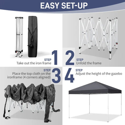 3X3M Heavy Duty Pop-up Gazebo Garden Canopy Tent W/ Detachable Mosquito Netting