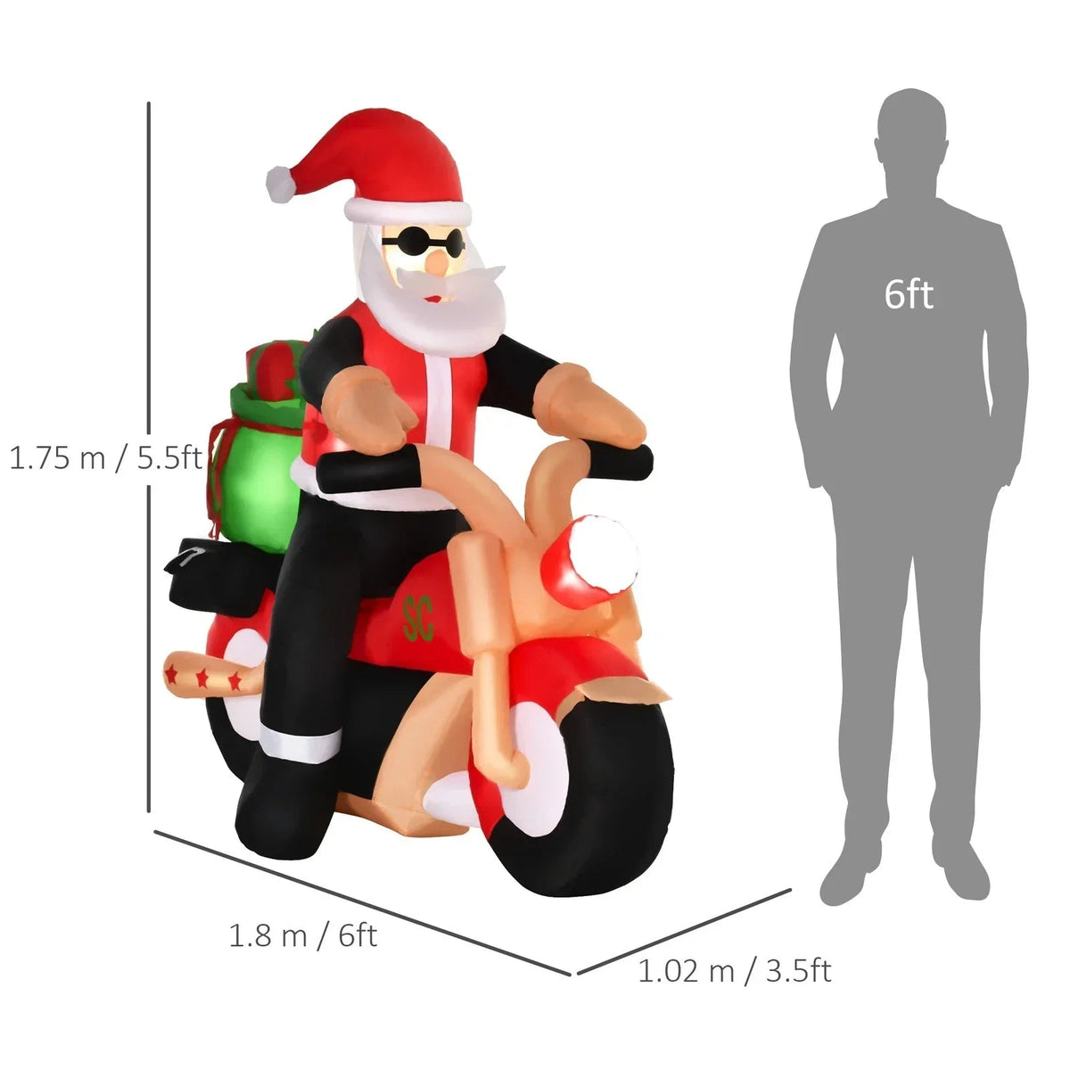 5.5ft Inflatable Santa Claus Riding Motorcycle Christmas Decoration w/ LED Light CorbyCart