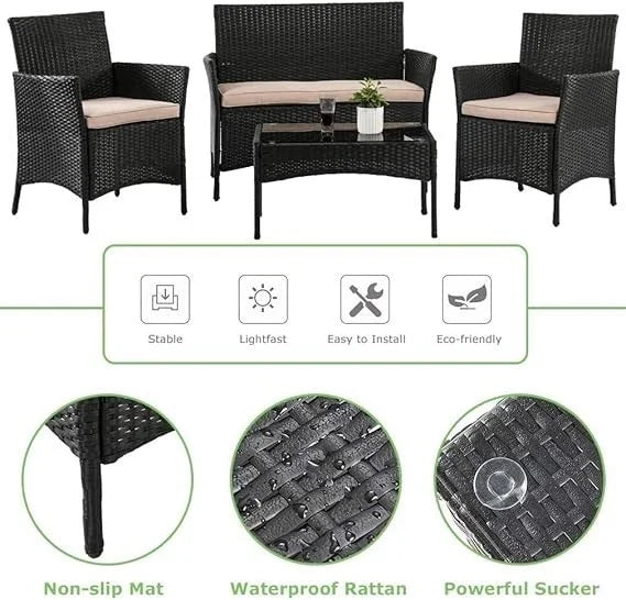 Outdoor Rattan Garden Furniture Sofa Set Patio Wicker Chairs Table 4Pieces CorbyCart