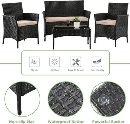 Outdoor Rattan Garden Furniture Sofa Set Patio Wicker Chairs Table 4Pieces CorbyCart