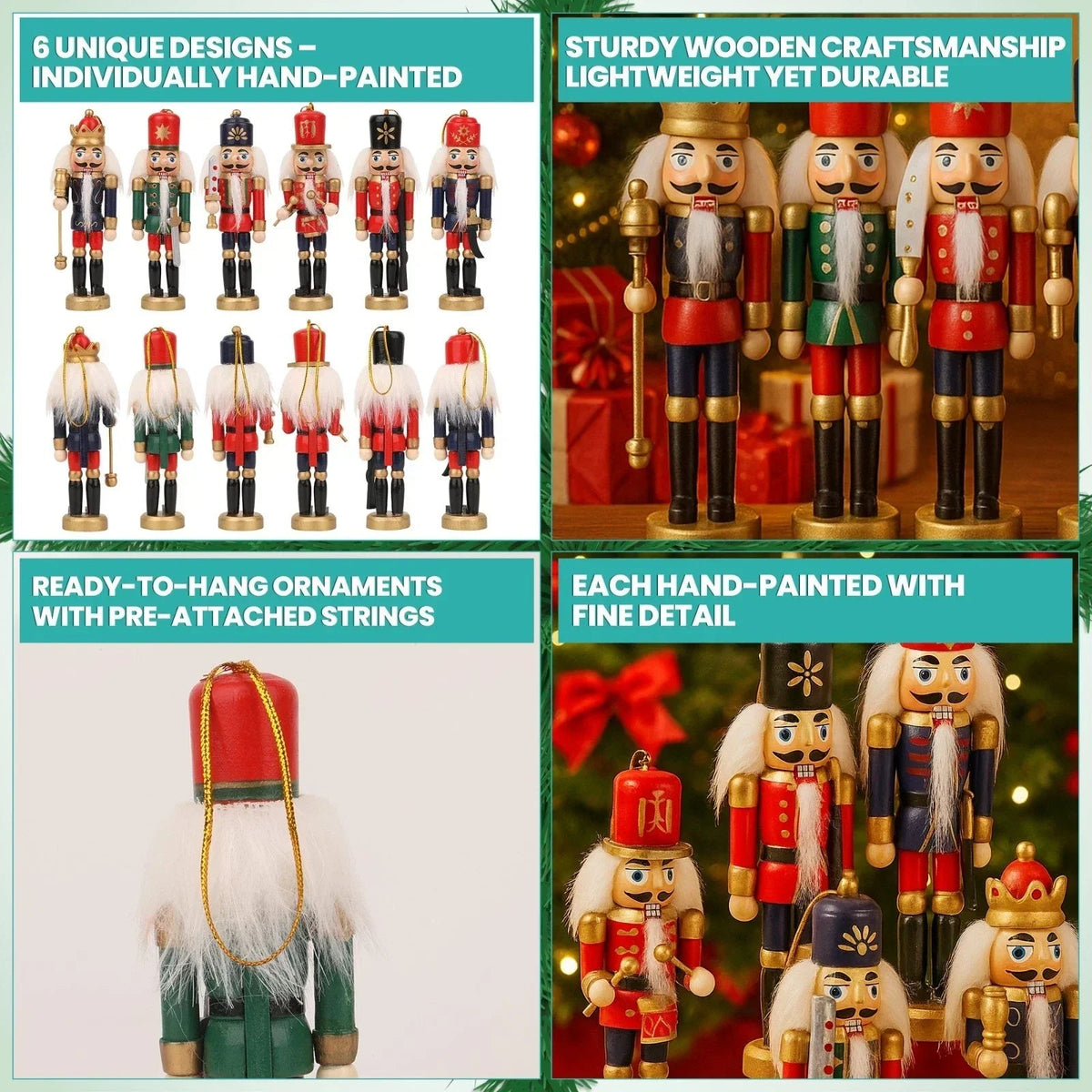 6 Pcs Nutcracker Soldiers Wooden Christmas Tree Decorations Xmas Hanging Decor CorbyCart