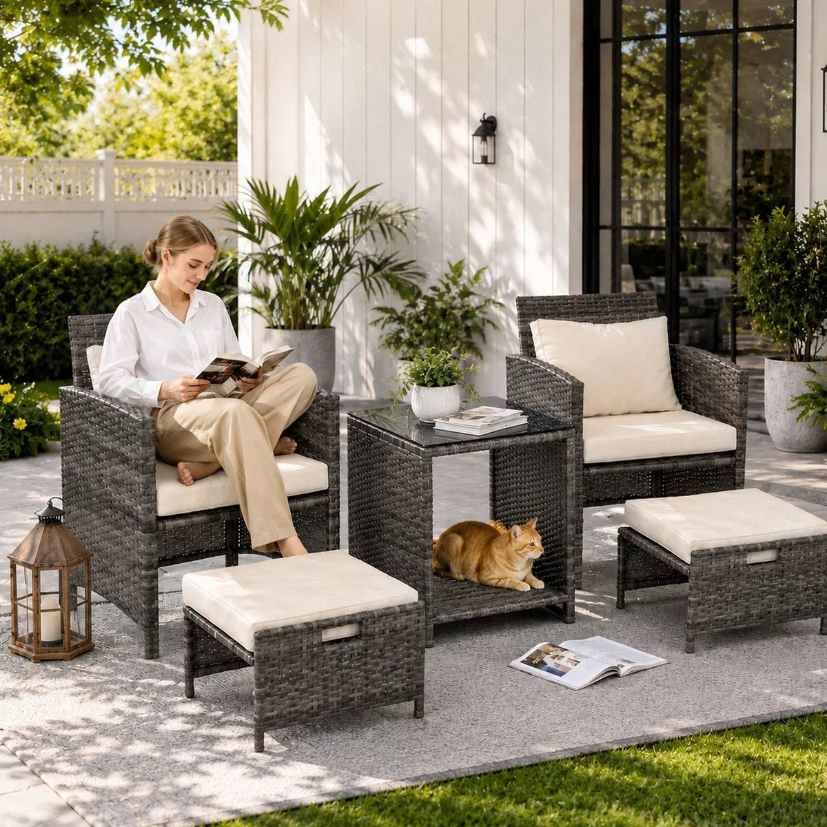 5 Piece Rattan Garden Furniture Patio Sofa Chairs Table Outdoor Conservatory Set CorbyCart