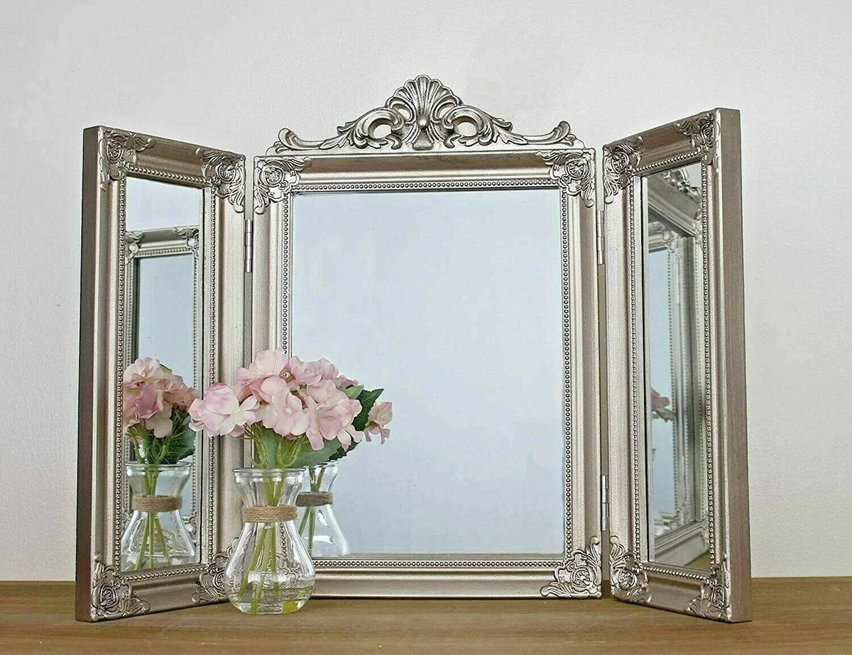 Large Dressing Table Mirror Home Decor Folding 3 Sided Tri Fold Champagne Vanity CorbyCart