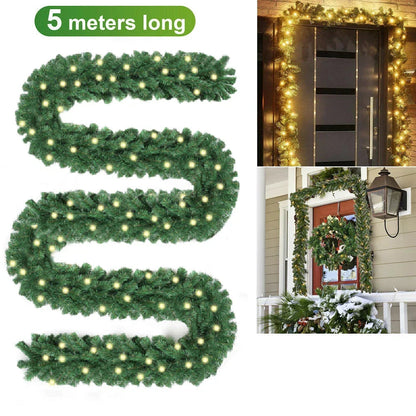 16FT Christmas Garland with LED Lights Pre Lit Stairs Home Fireplace Bushy Pine CorbyCart