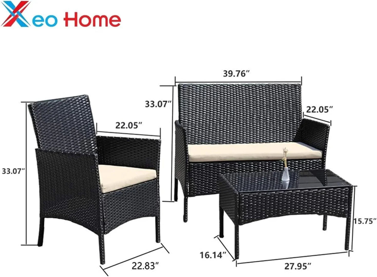 Outdoor Rattan Garden Furniture Sofa Set Patio Wicker Chairs Table 4Pieces CorbyCart