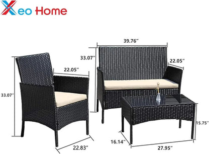Outdoor Rattan Garden Furniture Sofa Set Patio Wicker Chairs Table 4Pieces CorbyCart