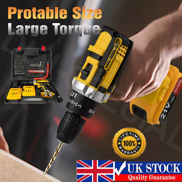 2 Battery 21V Cordless Drill Combi Driver High Power Electric Screwdriver Set UK CorbyCart