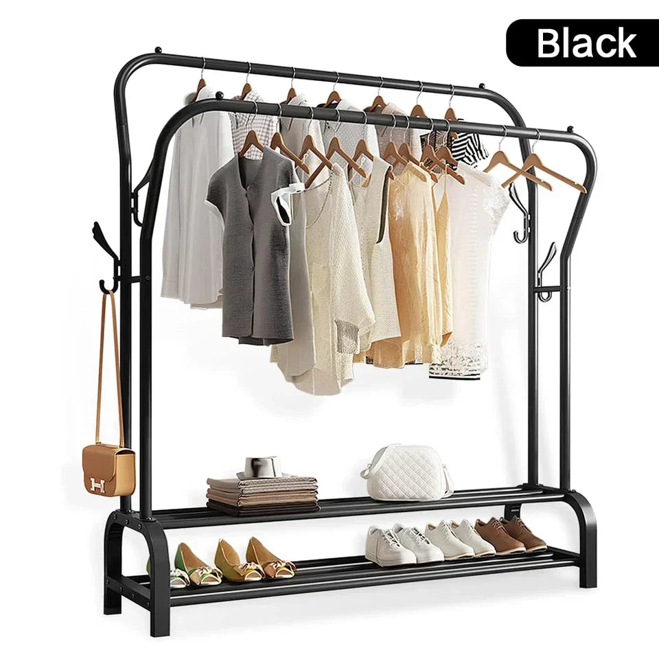 Heavy Duty Metal Double Rail Clothes Garment Hanging Rack Shelf Display Stand UK CorbyCart