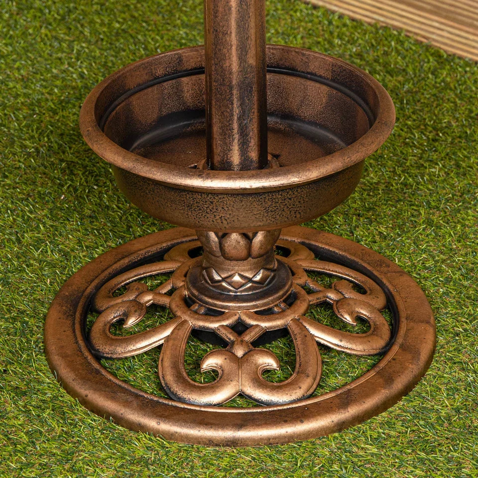 110cm Bronze Effect Resin Garden Bird Bath & Table with Solar Light Corbycart