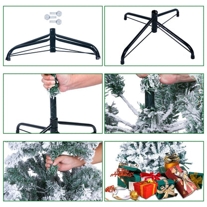 5/6FT Snow Flocked Christmas Tree Bushy Branch Xmas Home Decoration In&Outdoor CorbyCart