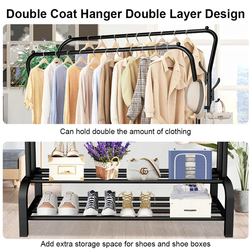 Heavy Duty Metal Double Rail Clothes Garment Hanging Rack Shelf Display Stand UK CorbyCart
