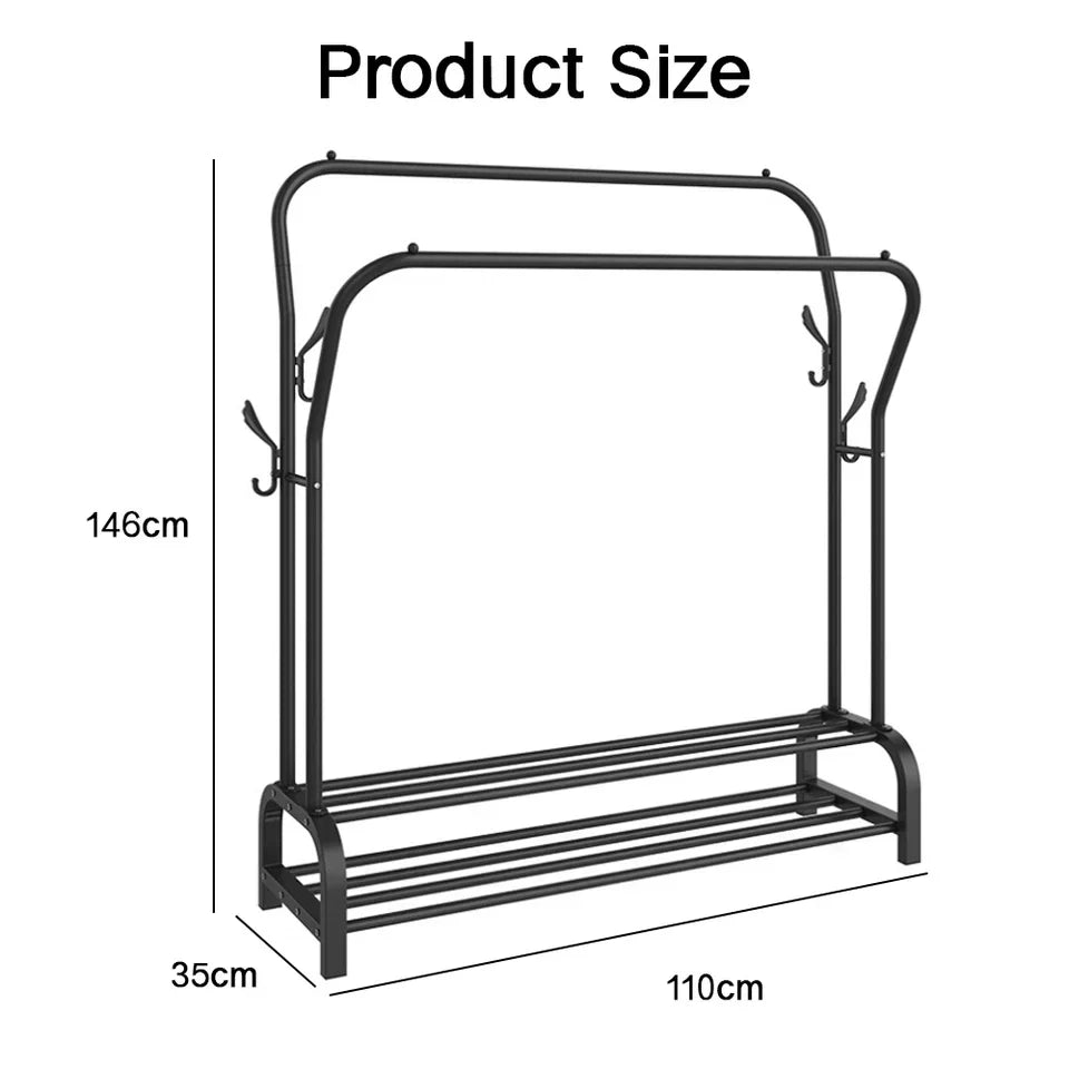 Heavy Duty Metal Double Rail Clothes Garment Hanging Rack Shelf Display Stand UK CorbyCart