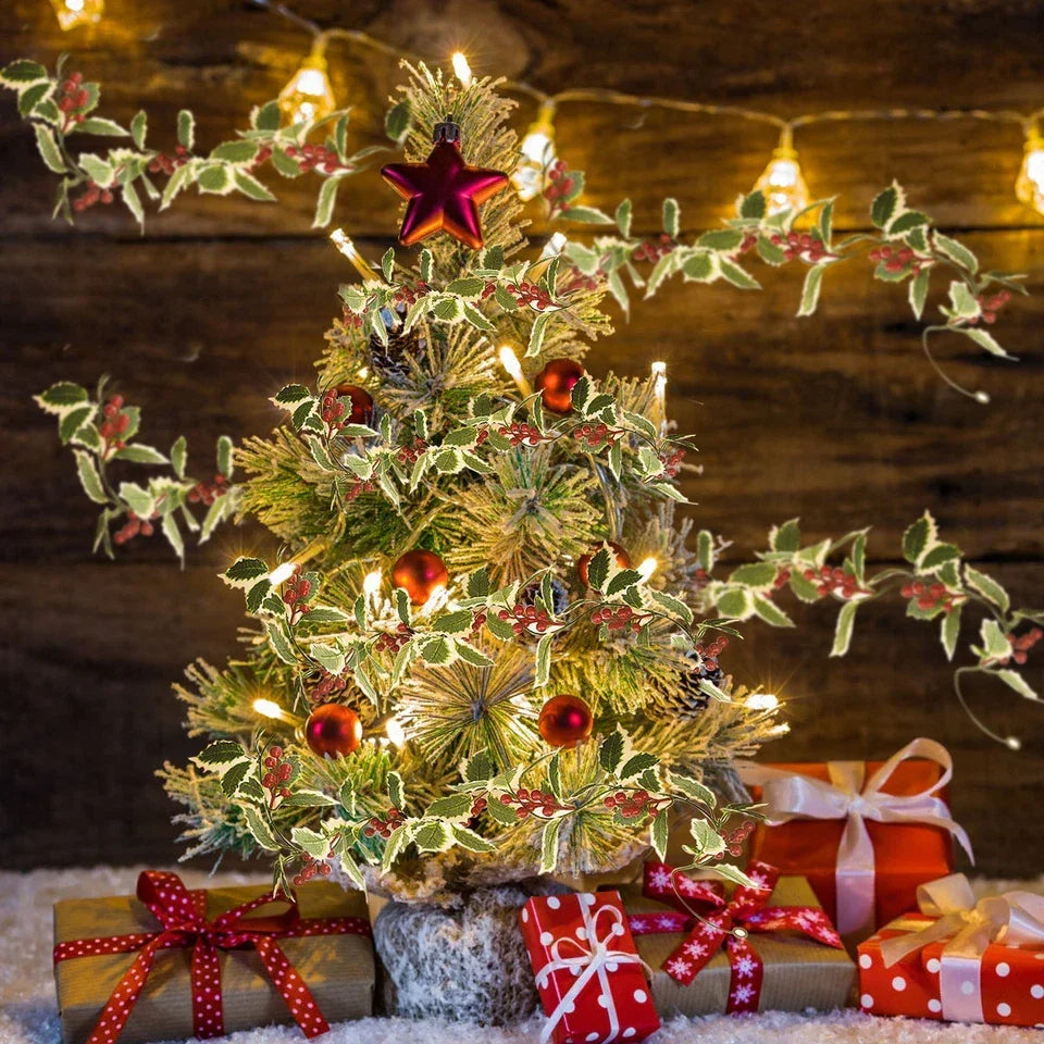 2M Christmas Garland Holly Leaf Red Berries Winter Fireplace Hanging Party Decor CorbyCart
