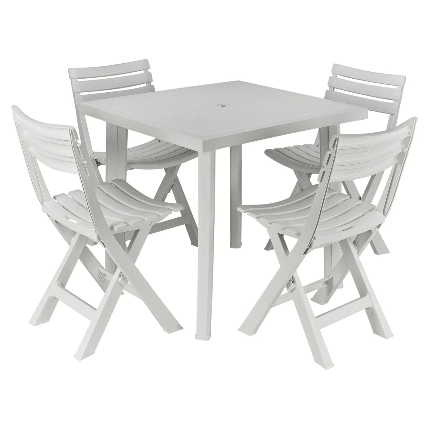 5PCs White Plastic Garden Dining Table with Chairs Set Patio Deck Outdoor Furniture