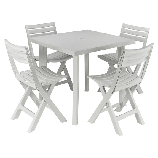5PCs White Plastic Garden Dining Table with Chairs Set Patio Deck Outdoor Furniture