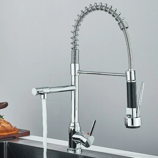 Modern Monobloc Pull Out Kitchen Mixer Tap Dual Spout Spray Single Lever Chrome