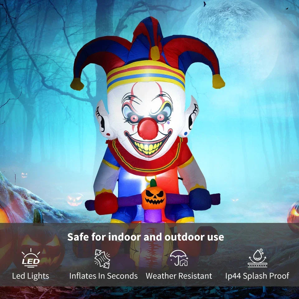 4ft Blow Up Halloween Inflatable Clown on Bicycle with 3 Built-in LED Lights CorbyCart