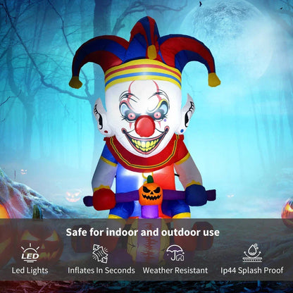 4ft Blow Up Halloween Inflatable Clown on Bicycle with 3 Built-in LED Lights CorbyCart