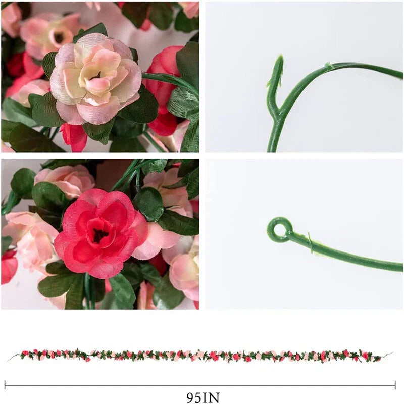6pcs pink 48 FT Flower Garland Fake Rose Vine Artificial Flowers Hanging decor Corbycart