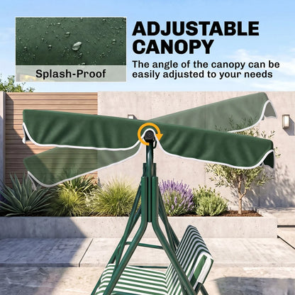 3-Seat Swing Chair Garden Swing Seat with Adjustable Canopy for Patio Green