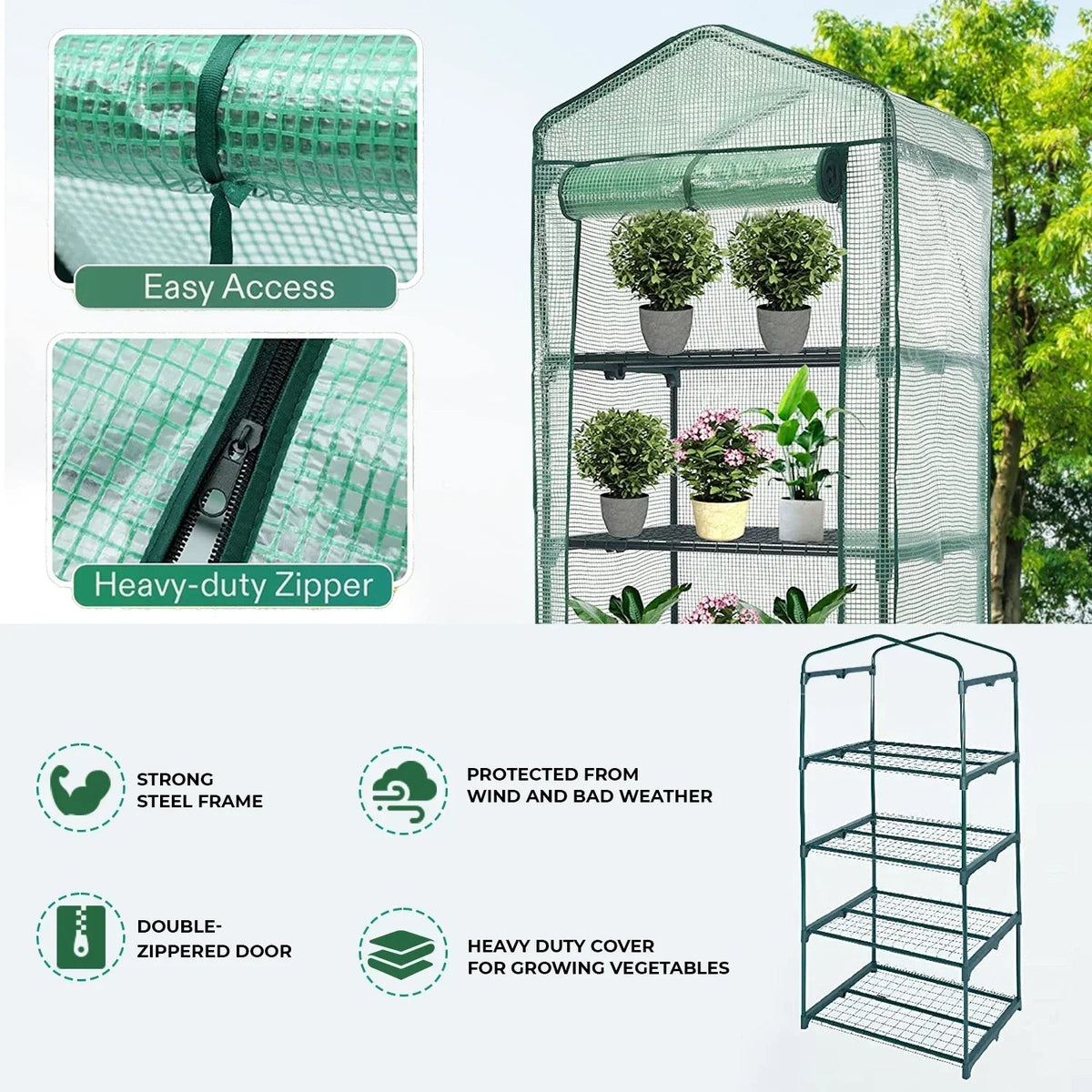 4 Tier Mini Greenhouse Outdoor Garden Plants Grow Green House with PVC Cover CorbyCart