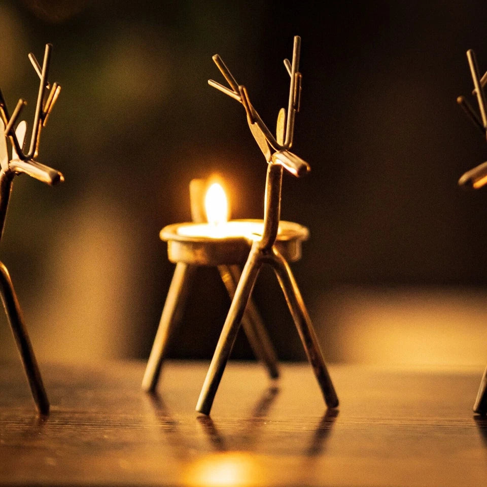 6x Christmas Reindeer Tea Light Candle Holders & Tealights Xmas Home Decor Gift CorbyCart
