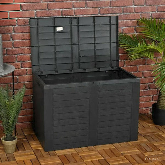 Garden Storage Box Deck Chest 190L Wood Structure Lockable Patio Balcony Grey Corbycart