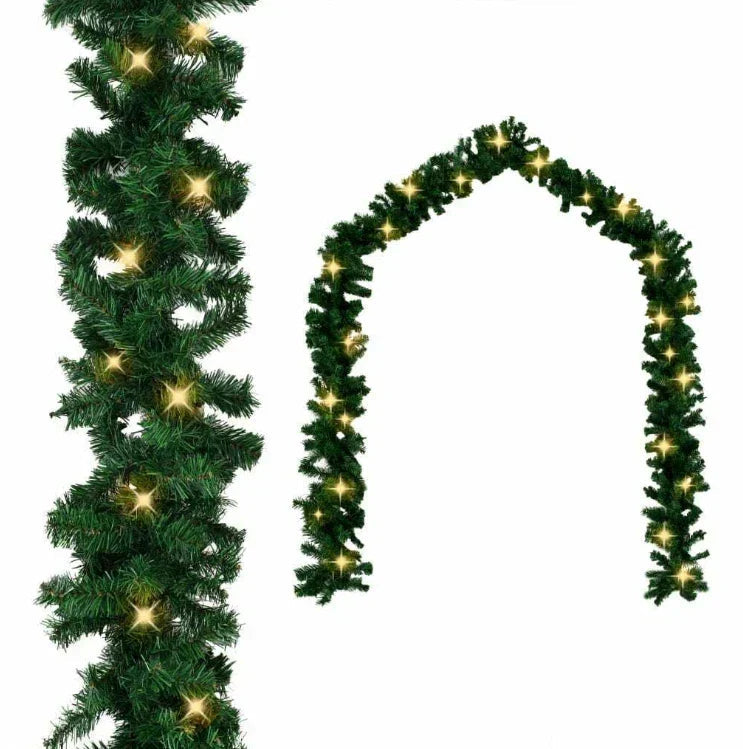 16FT Christmas Garland with LED Lights Pre Lit Stairs Home Fireplace Bushy Pine CorbyCart