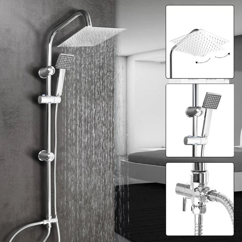 Shower Kit Twin Head 2 Mixer Shower Heads Rail Hose Riser Square Bathroom Set CorbyCart