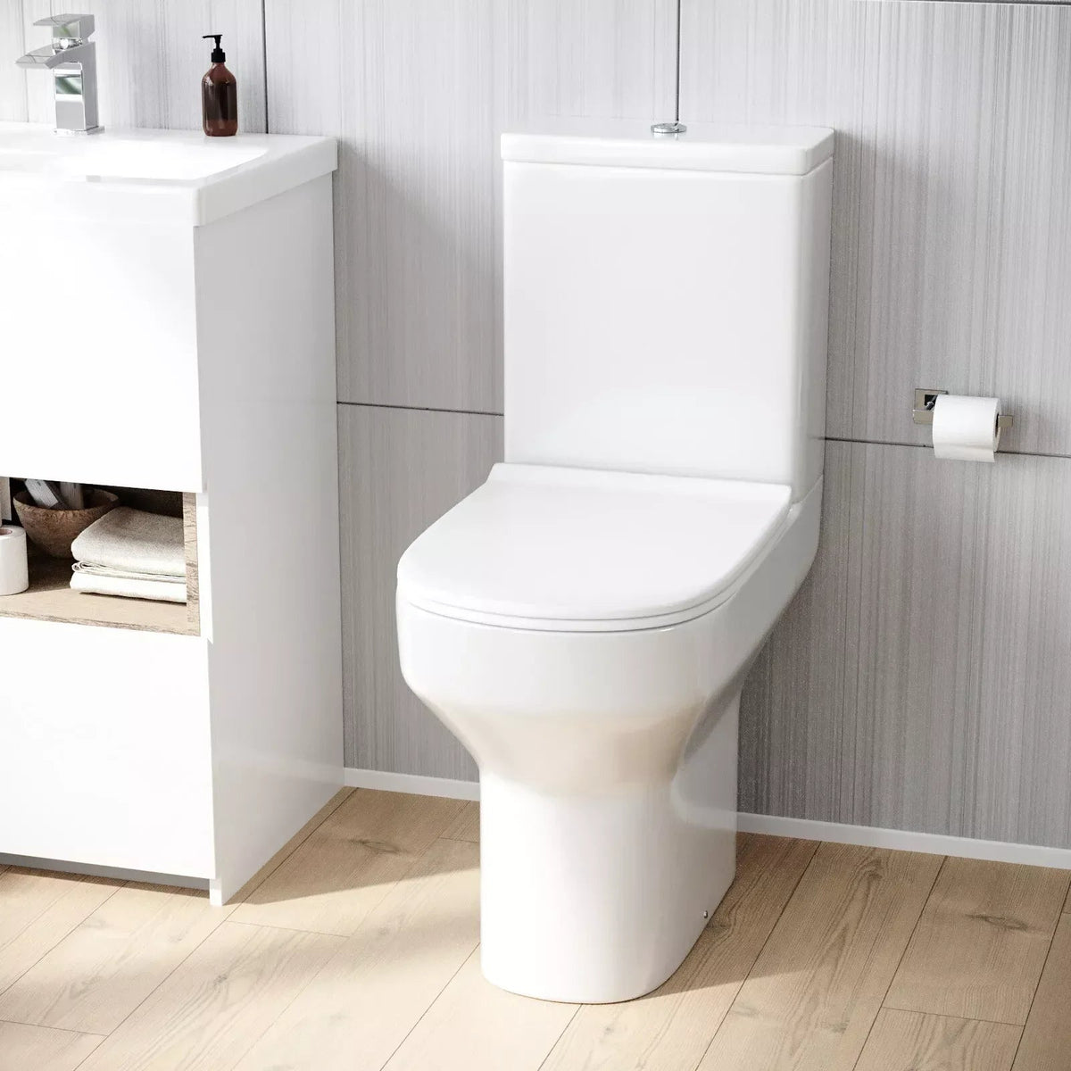Nes Home Modern Comfort Height Close Coupled Toilet & Cistern & Soft Close Seat CorbyCart