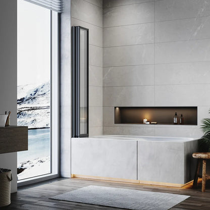 5 Folding Bath Shower Screen Black / Chrome Frame Wet Room Glass Panel 1200 x 1400mm