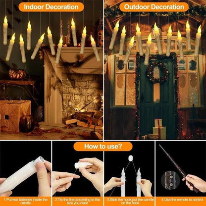 12PCS Floating Candles Halloween Hanging Harry Potter LED Candles Warm White CorbyCart