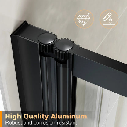 5 Folding Bath Shower Screen Black / Chrome Frame Wet Room Glass Panel 1200 x 1400mm