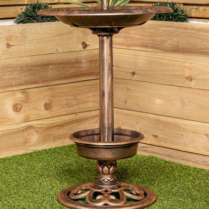 110cm Bronze Effect Resin Garden Bird Bath & Table with Solar Light Corbycart