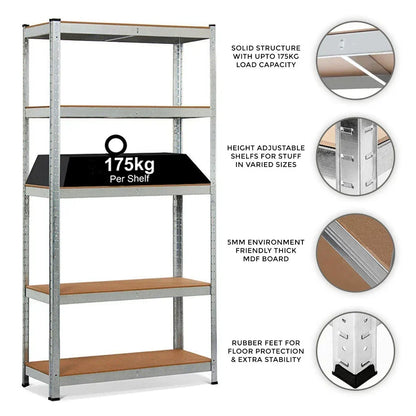 4x Metal 5 Tier Garage Shelves Shelving Unit Racking Storage 180 x 90 x 40cm