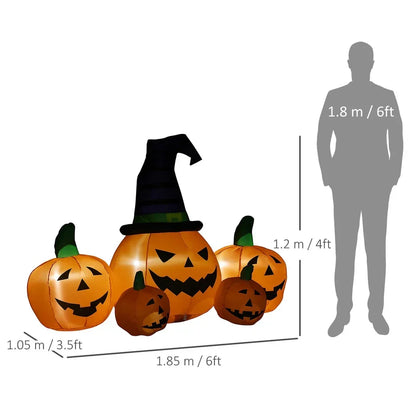 6ft Inflatable Halloween Large Pumpkin in Hat w/ Four Small Pumpkin LED