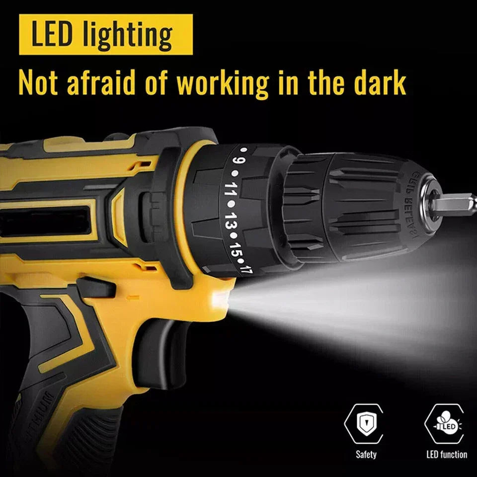 2 Battery 21V Cordless Drill Combi Driver High Power Electric Screwdriver Set UK CorbyCart