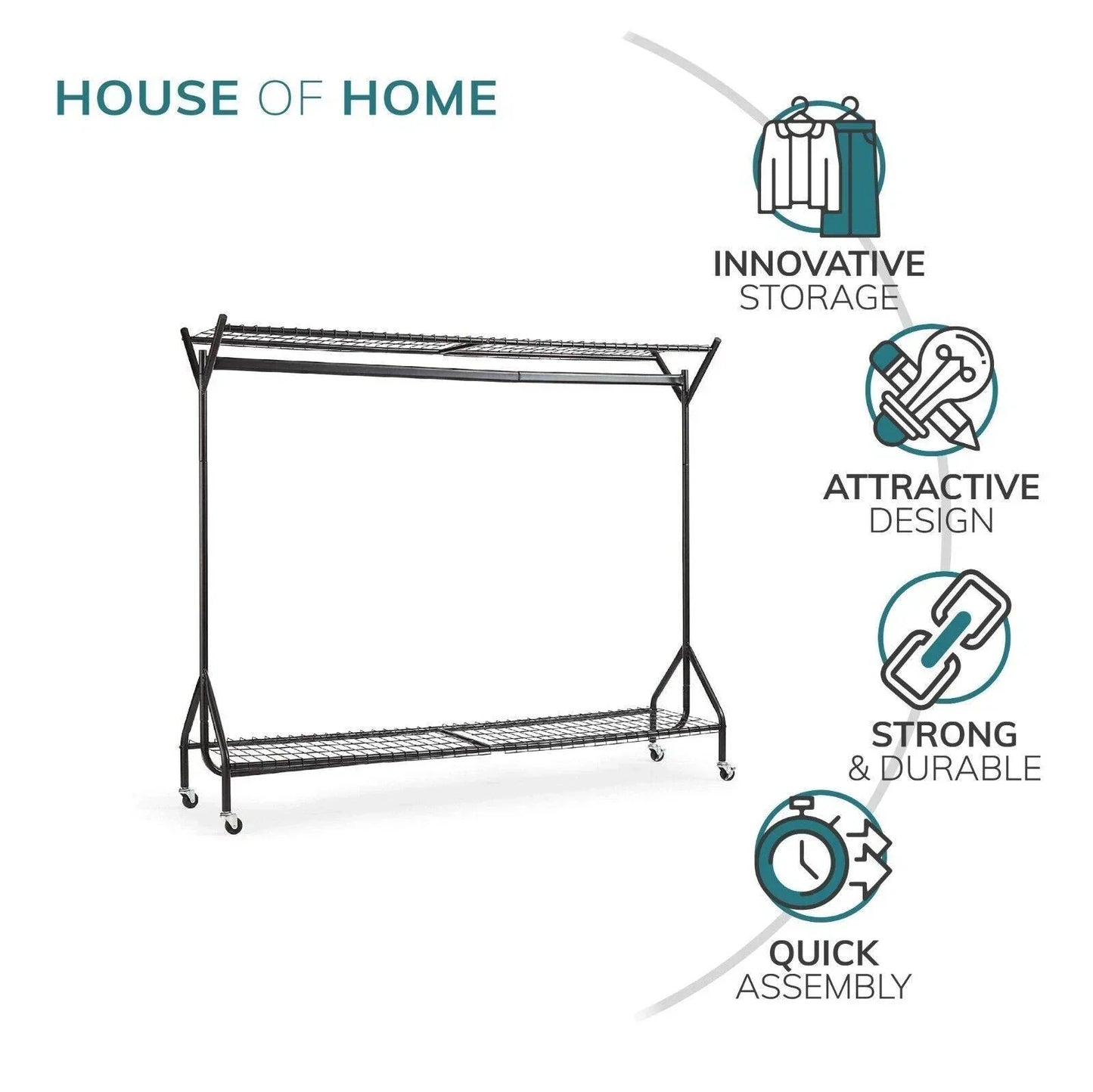 Clothing Rail Heavy Duty 6ft 5ft 4ft Hanging Clothes Shoe Hat Rack Shelf Wheels