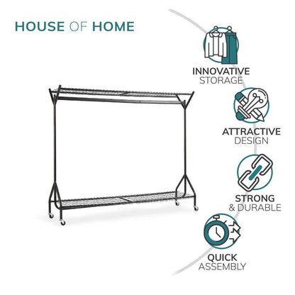 Clothing Rail Heavy Duty 6ft 5ft 4ft Hanging Clothes Shoe Hat Rack Shelf Wheels