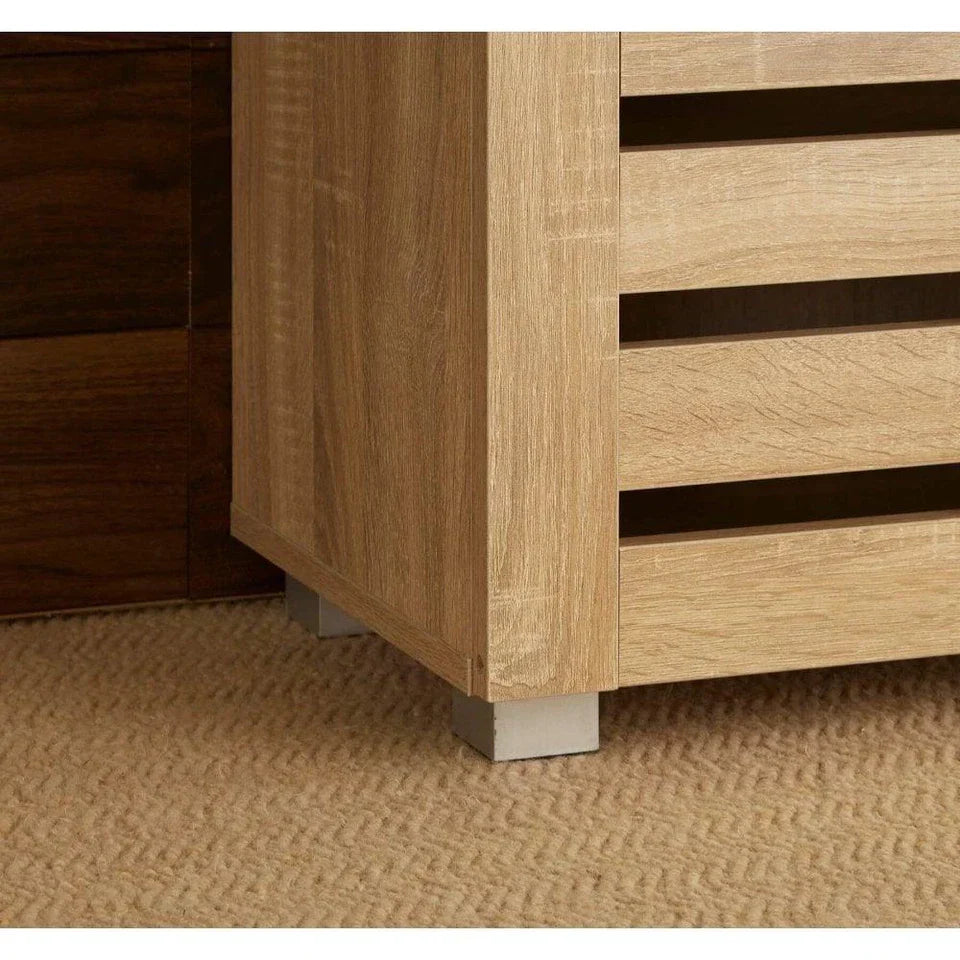 2 Door Shoe Storage Cabinet Rack Stand Cupboard Oak Wooden Slatted Doors Oslo CorbyCart