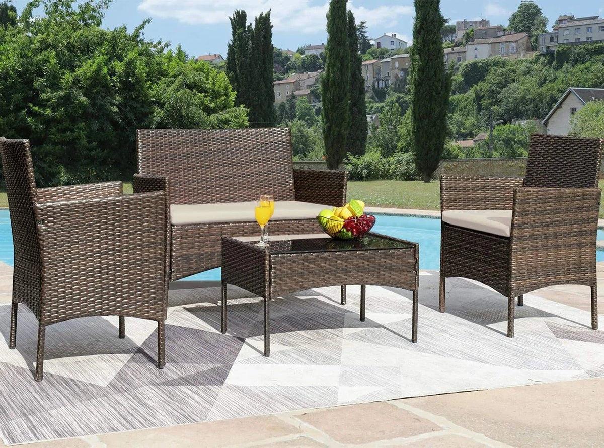 4pcs Rattan Outdoor Garden Furniture Sofa Set Table & Chairs CorbyCart