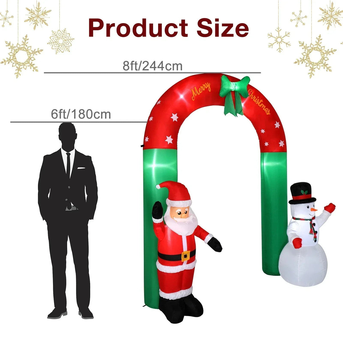 2.4M Christmas Arch Inflatable with Santa & Snowman & LED Lights Outdoor Decor CorbyCart