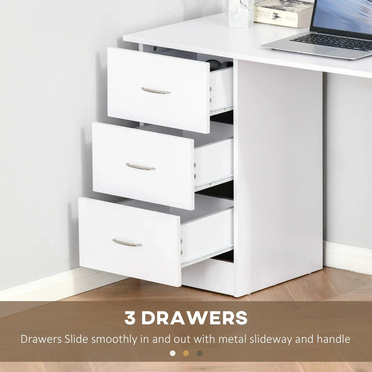 120cm Computer Desk PC Table Workstation w/ 3 Shelf & Drawers White CorbyCart