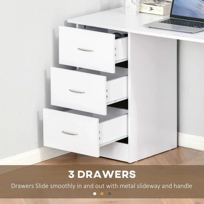 120cm Computer Desk PC Table Workstation w/ 3 Shelf & Drawers White CorbyCart