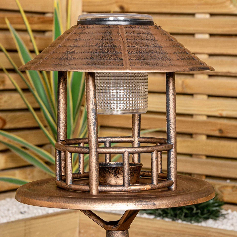 110cm Bronze Effect Resin Garden Bird Bath & Table with Solar Light Corbycart