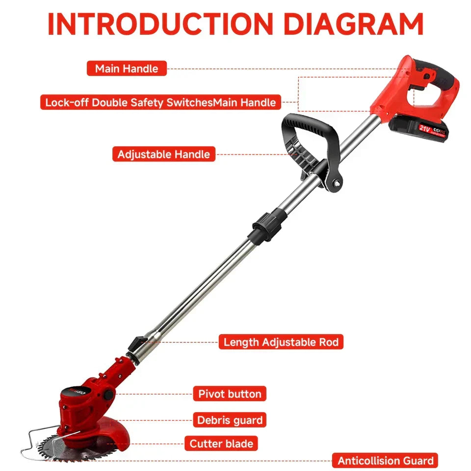 21V Cordless Electric Strimmer Grass Trimmer Weeder Garden Edger 2 Battery Wheel CorbyCart