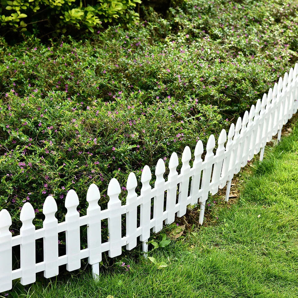 4,8,12 PCS White Plastic Picket Fencing Wooden Effect Lawn Border Edge Garden Edging Corbycart