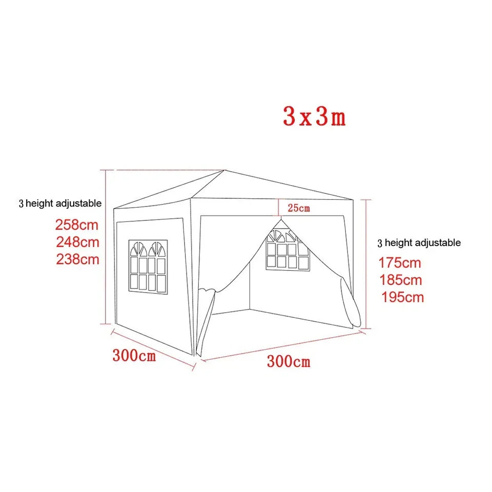 3x3M Heavy Duty Gazebo Marquee Popup Water- proof Garden Party Tent 4 WallSides